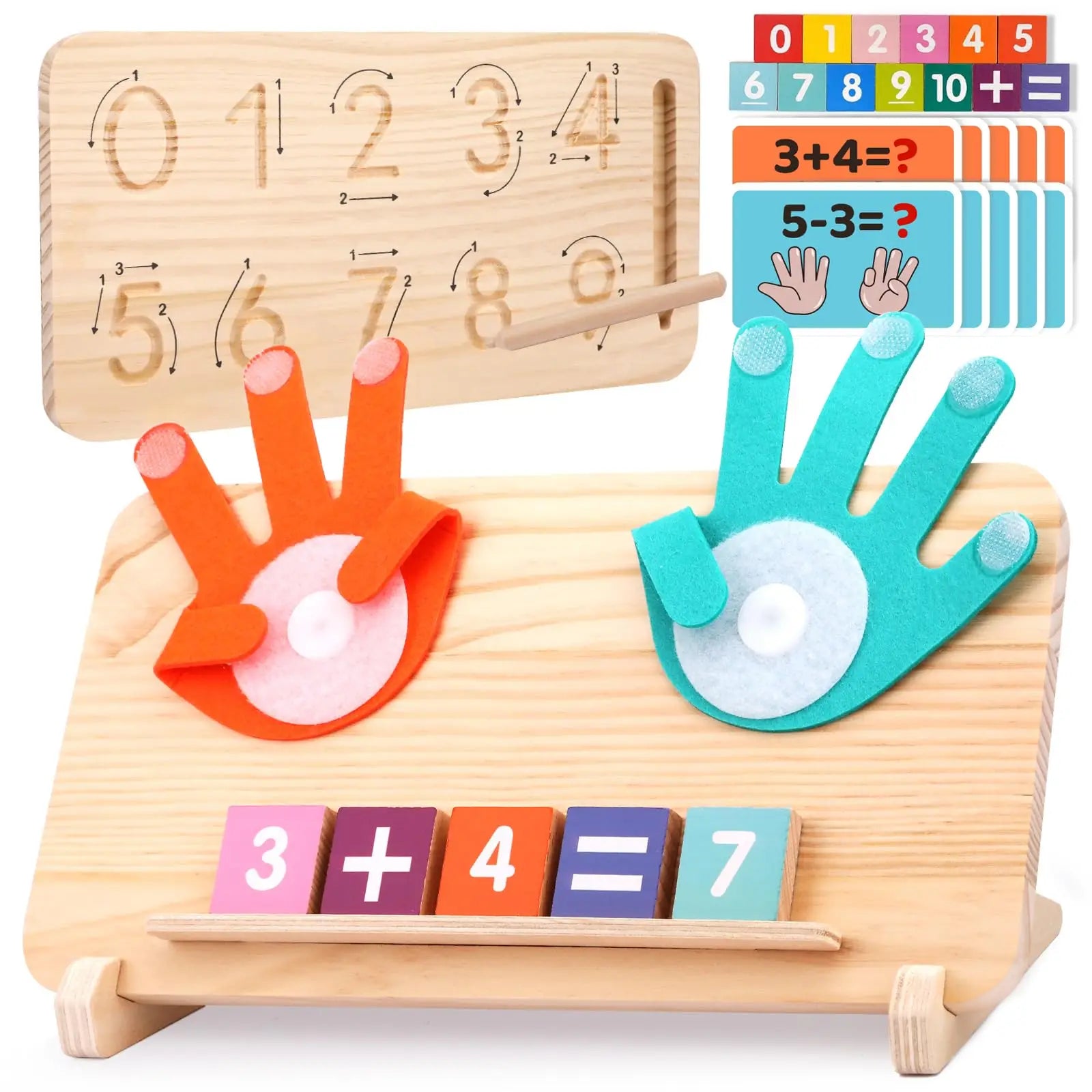 Fidtoy Montessori Math Learning Toy for Kids 3+ Counting Addition Subtraction Board with Number Blocks and Tracing Writing Practice