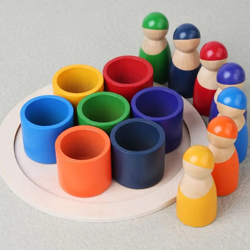 Fidtoy Rainbow Figure Color Sorting Toy Wooden Puzzle for Kids