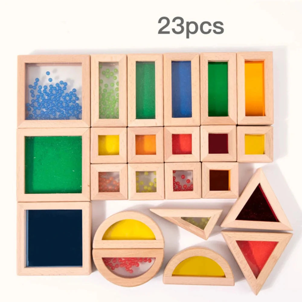 Bloques Sensoriales de Acrílico Transparente de Madera Fidtoy | Juguete Educativo y de Apilamiento STEM para Niños Pequeños de 3+