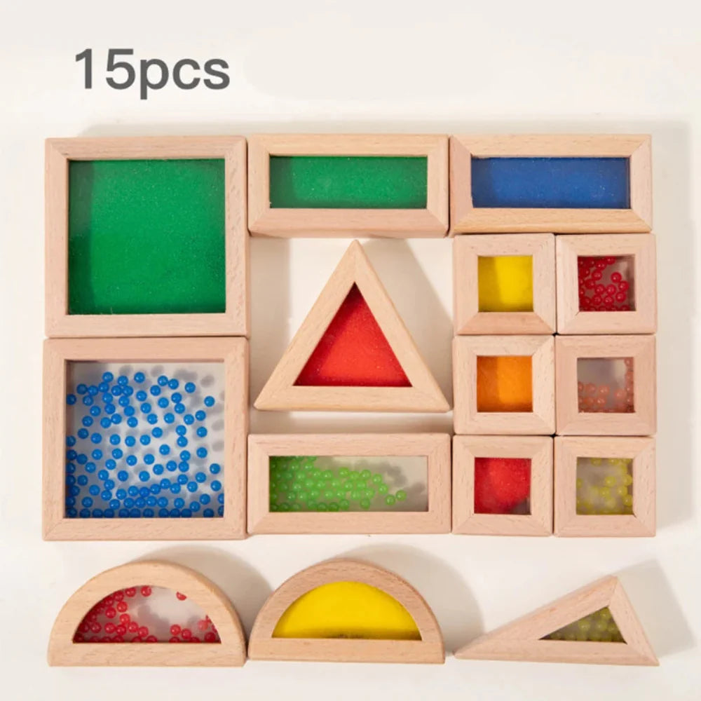 Bloques Sensoriales de Acrílico Transparente de Madera Fidtoy | Juguete Educativo y de Apilamiento STEM para Niños Pequeños de 3+