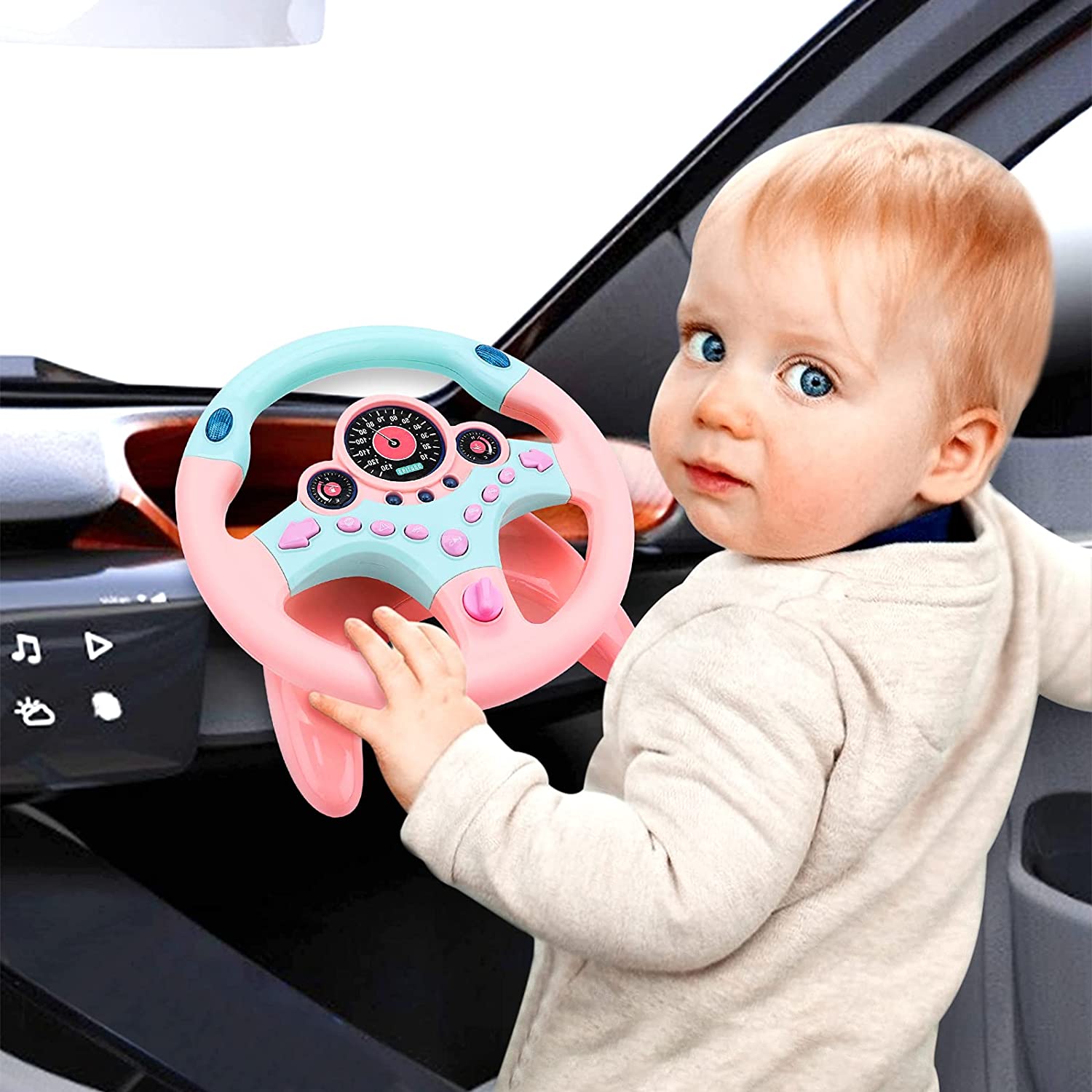 Fidtoy Steering Wheel Toy for Kids Driving Simulator – Car Seat Toy with Interactive Key, Lights & Sounds
