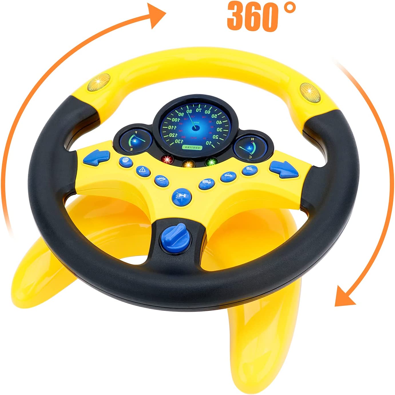Volant de Voiture pour Siège Arrière, Jouet Volant Simulé pour Enfants avec Lumières et Musique, Cadeaux Éducatifs - Jaune