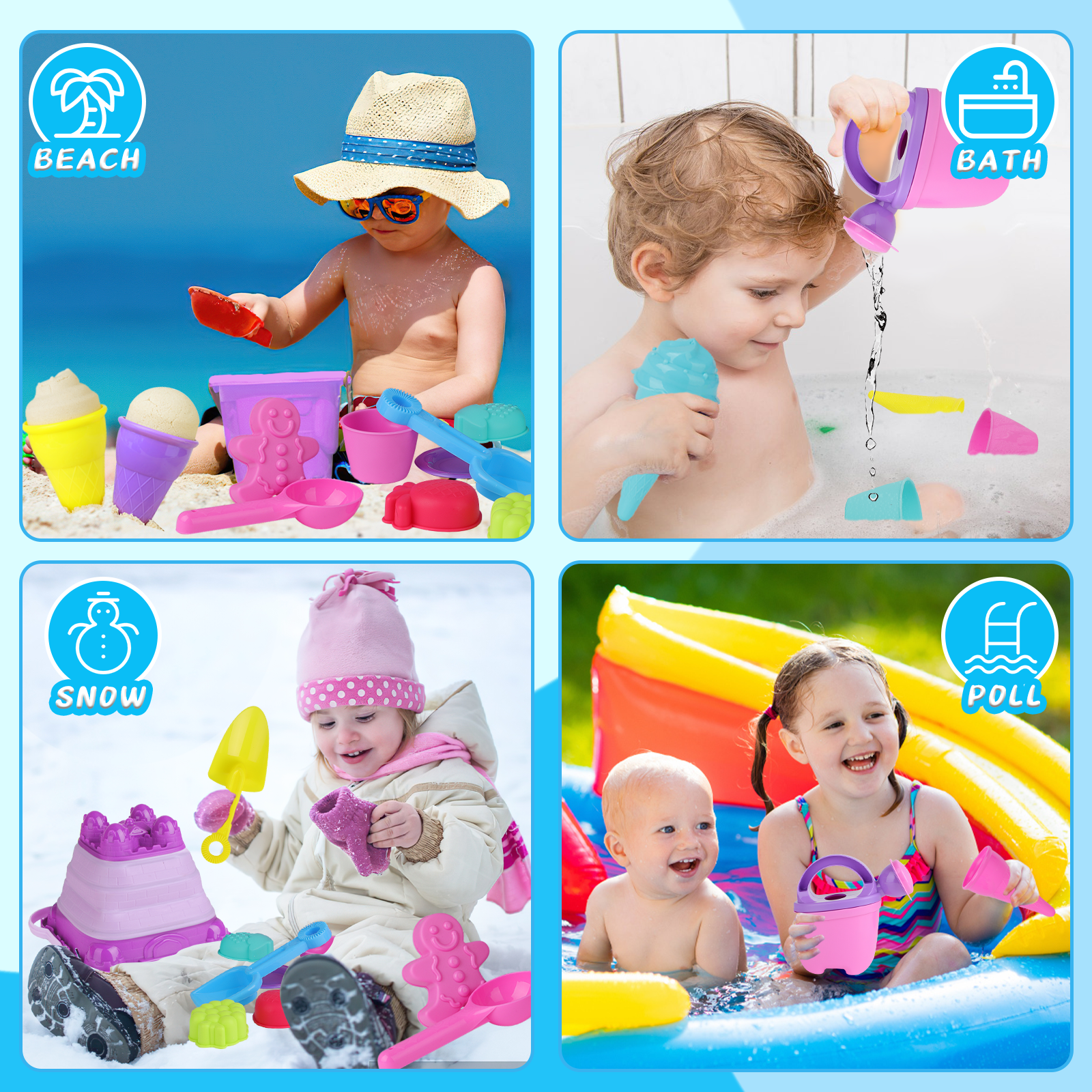 33PCS Ice Cream Beach Tools Toys Outdoor Play Garden Toy Baby Bath Toys