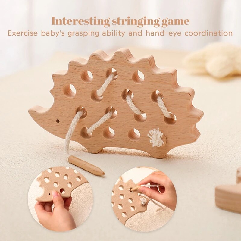 Fidtoy Wooden Hedgehog Threading Toy for Fine Motor Play