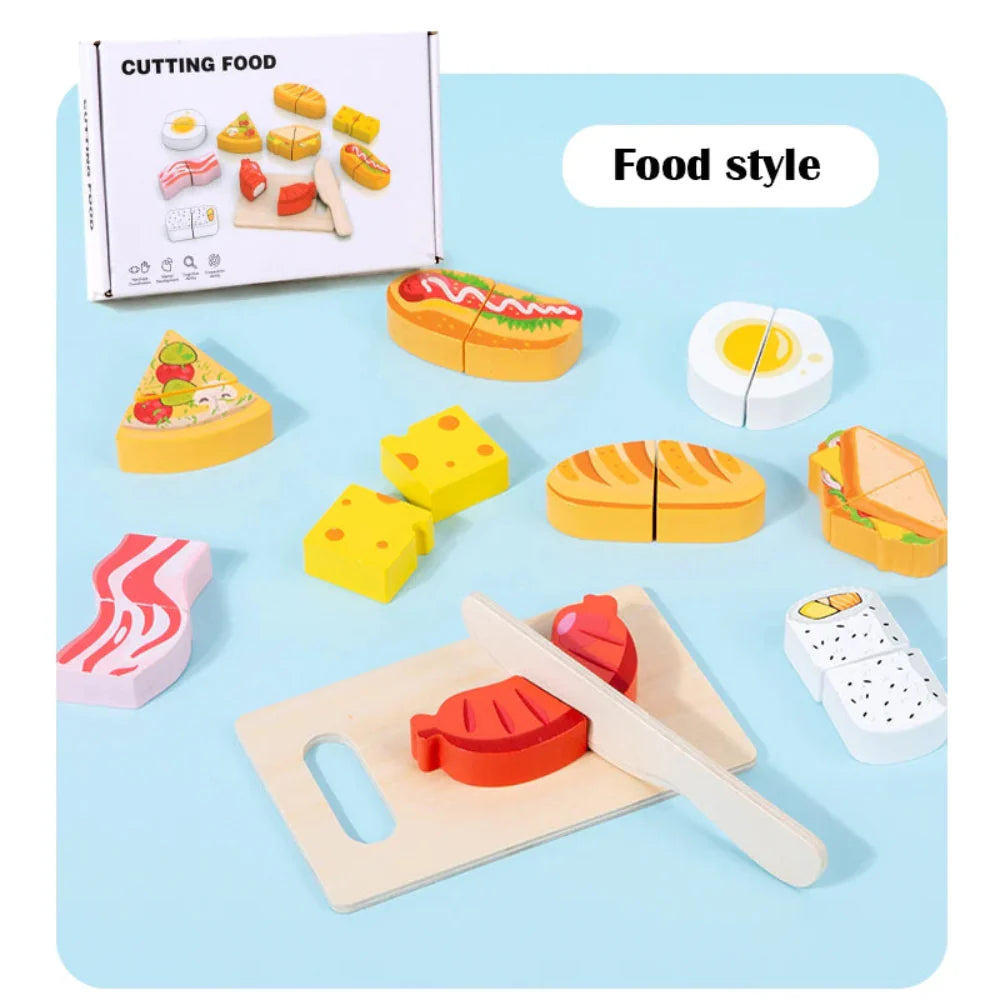 Fidtoy Wooden Cutting Food Play Set for Kids | Montessori Pretend Play & Fine Motor Skills