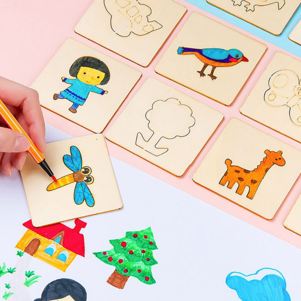 Fidtoy Plantillas de Dibujo de Madera DIY Set de Juguetes Montessori de Arte (20 Piezas)