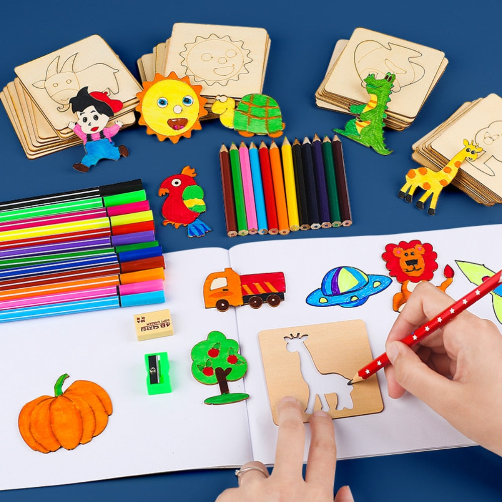 Fidtoy Plantillas de Dibujo de Madera DIY Set de Juguetes Montessori de Arte (20 Piezas)