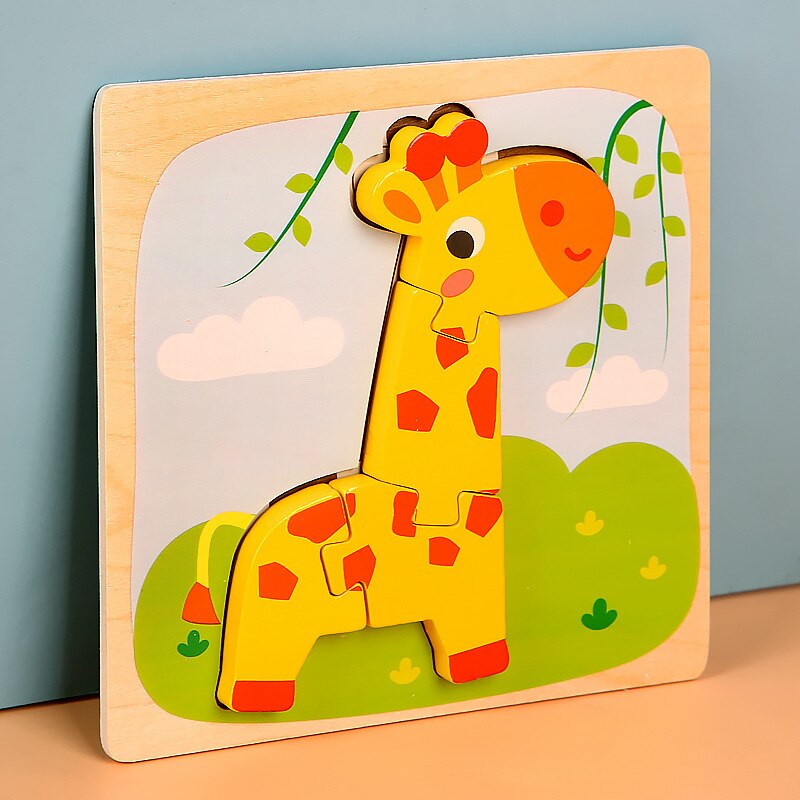 Fidtoy Wooden Animal Puzzle for Toddlers – Montessori Shape & Color Learning Toy