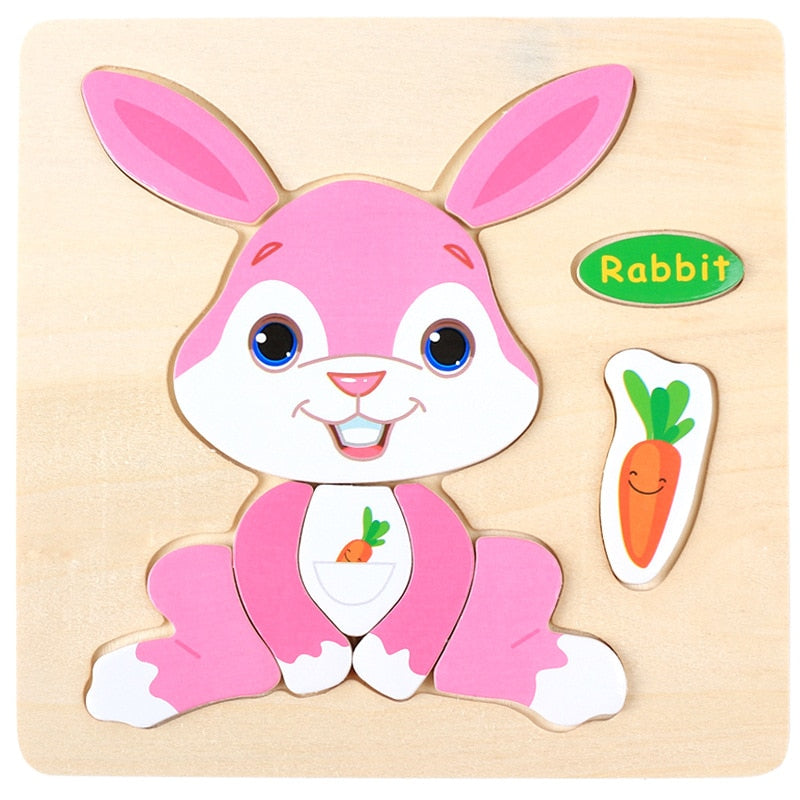 Set de 3 rompecabezas de madera con dibujos animados Montessori