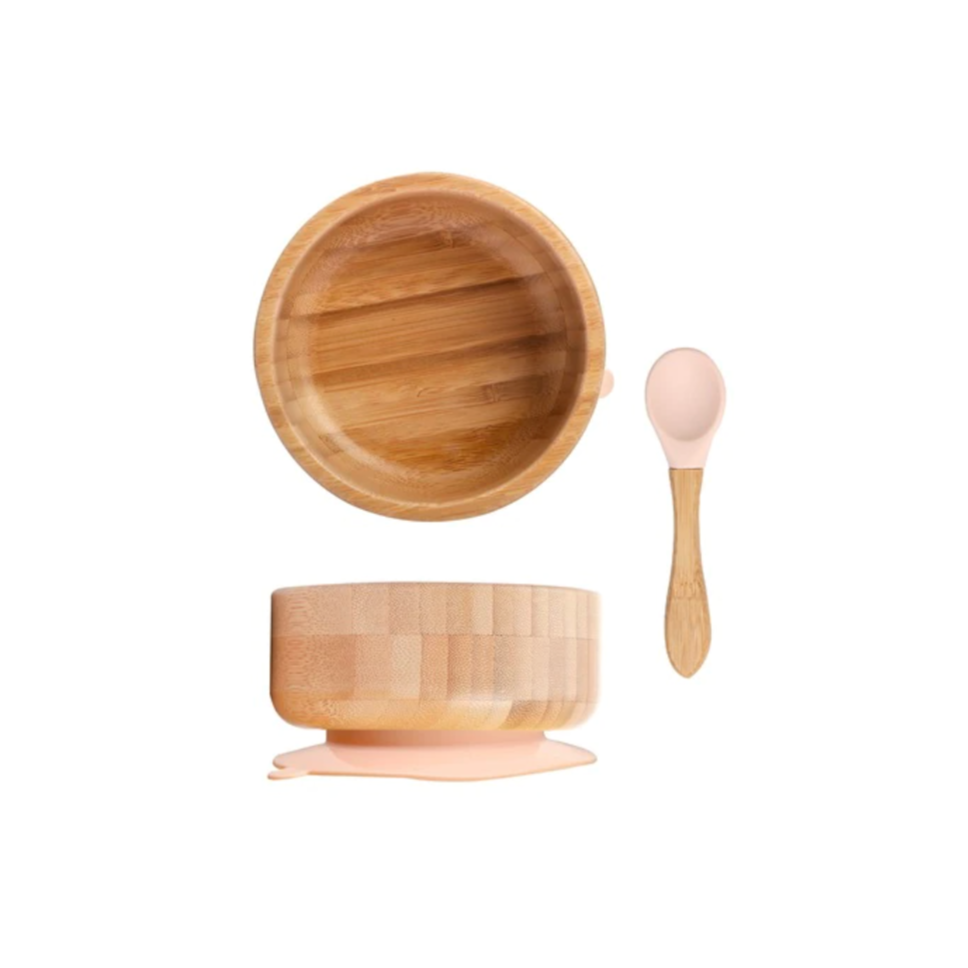 Juego de cuenco y cuchara de bambú con ventosa Fidtoy – Cuenco para bebés para BLW
