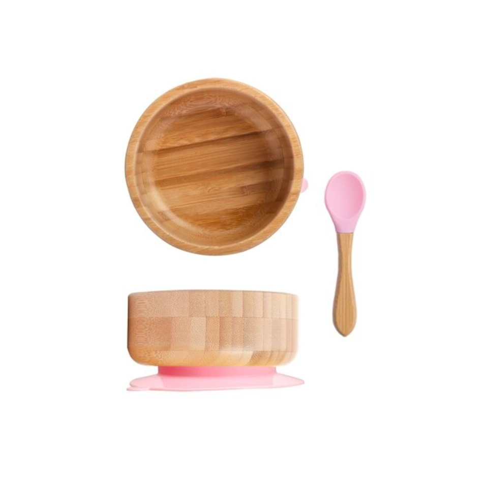 Juego de cuenco y cuchara de bambú con ventosa Fidtoy – Cuenco para bebés para BLW