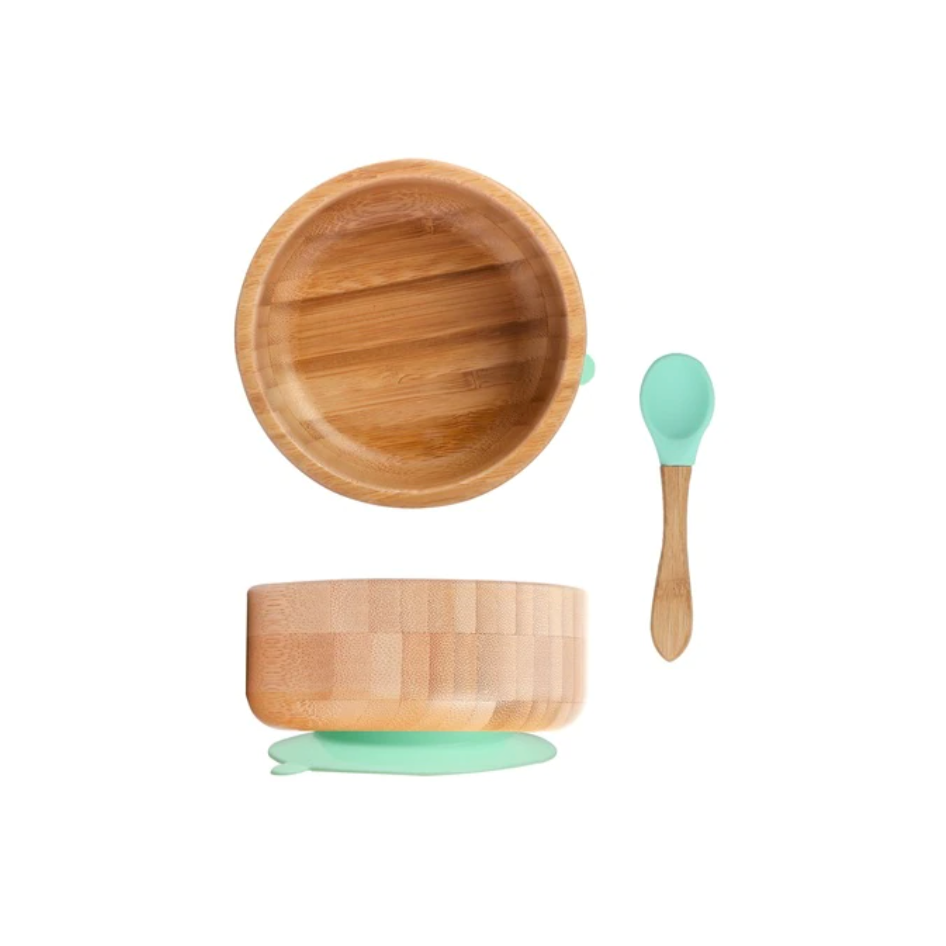 Juego de cuenco y cuchara de bambú con ventosa Fidtoy – Cuenco para bebés para BLW