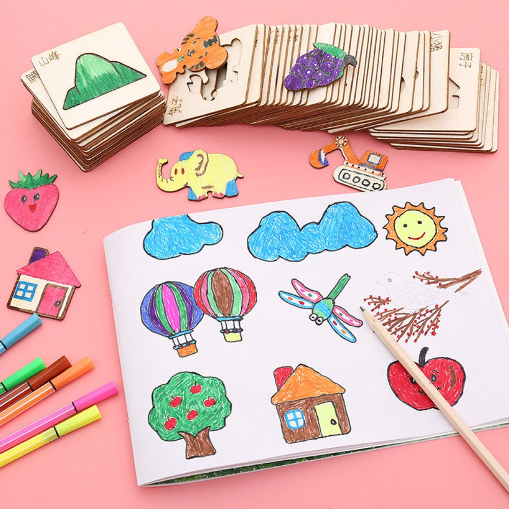 Fidtoy Plantillas de Dibujo de Madera DIY Set de Juguetes Montessori de Arte (20 Piezas)