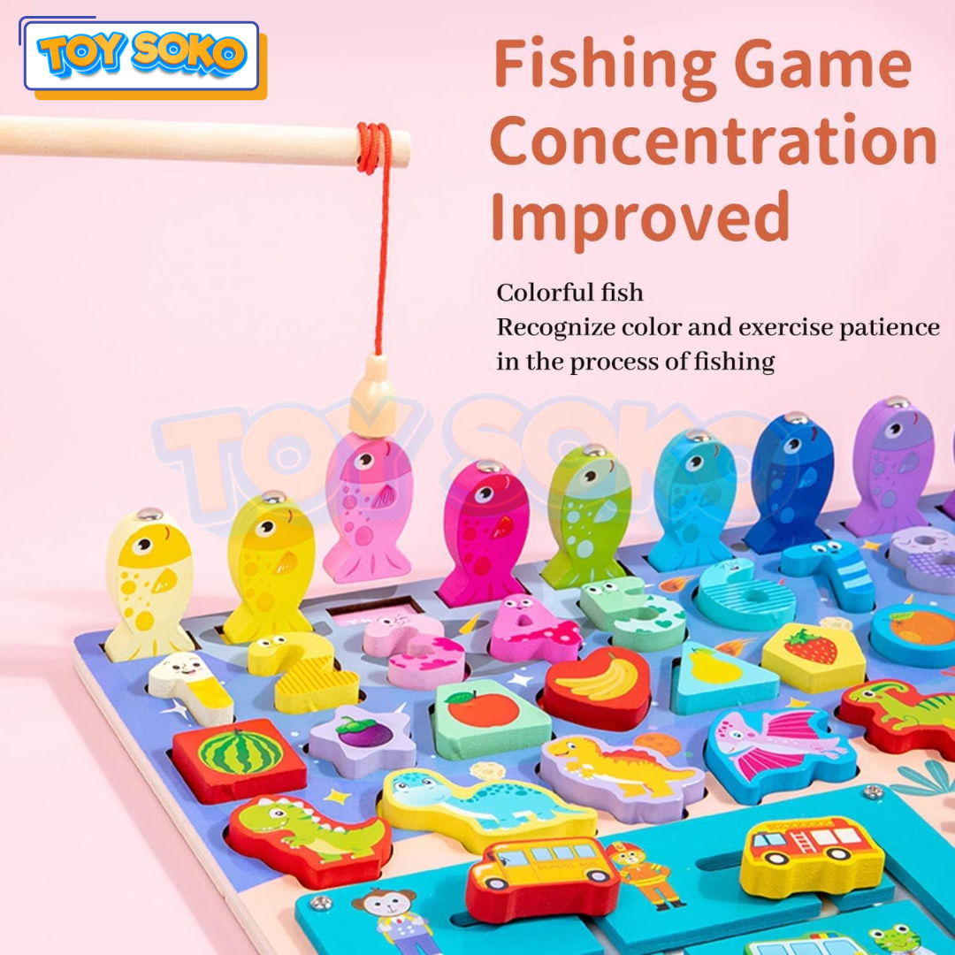 Fidtoy 8-in-1 Wooden Puzzle Board Learning Toy for Kids