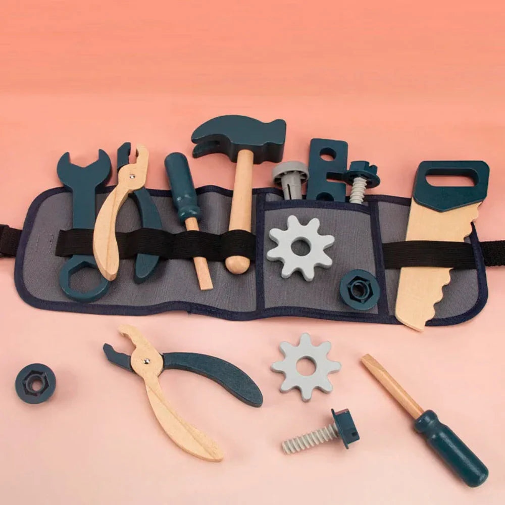 Fidtoy Juego de herramientas de juguete de simulación para niños, kit de reparación de madera, juguete STEM para niños pequeños de 3 a 6 años