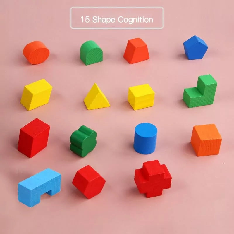 Fidtoy Shape Sorting Intelligence Box 15 Pieces for Kids Ages 2-6, Wooden Shape Sorter Cube with Color Matching, Geometric Blocks, Fine Motor Play and Early Learning Puzzle Activity