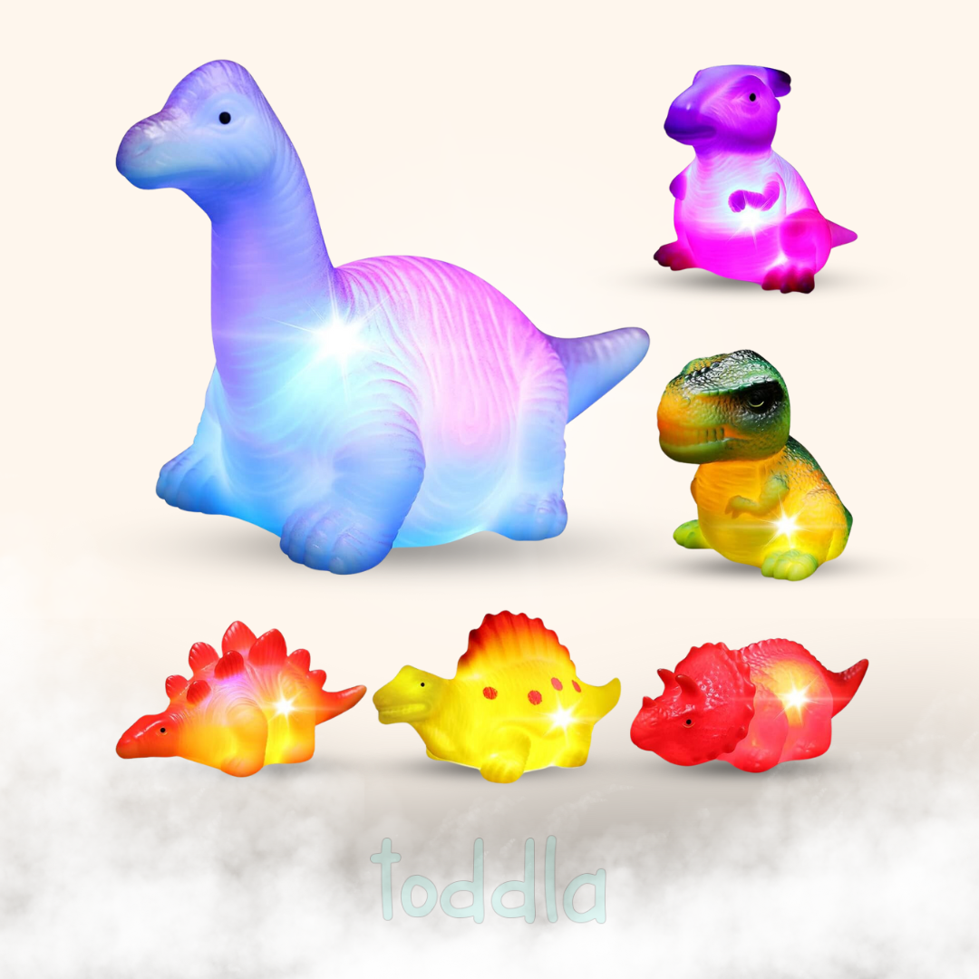 Fidtoy Dinosaur Bath Toys Light Up Floating Set for Toddlers (6 Pack)