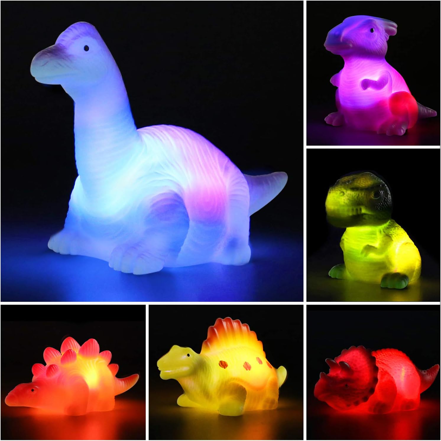 Fidtoy Dinosaur Bath Toys Light Up Floating Set for Toddlers (6 Pack)