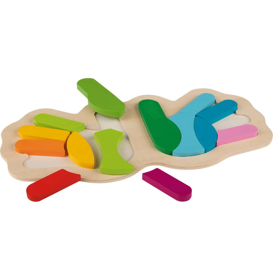 Juego de conteo Montessori de MADERA 2 manos 5 dedos con tablero