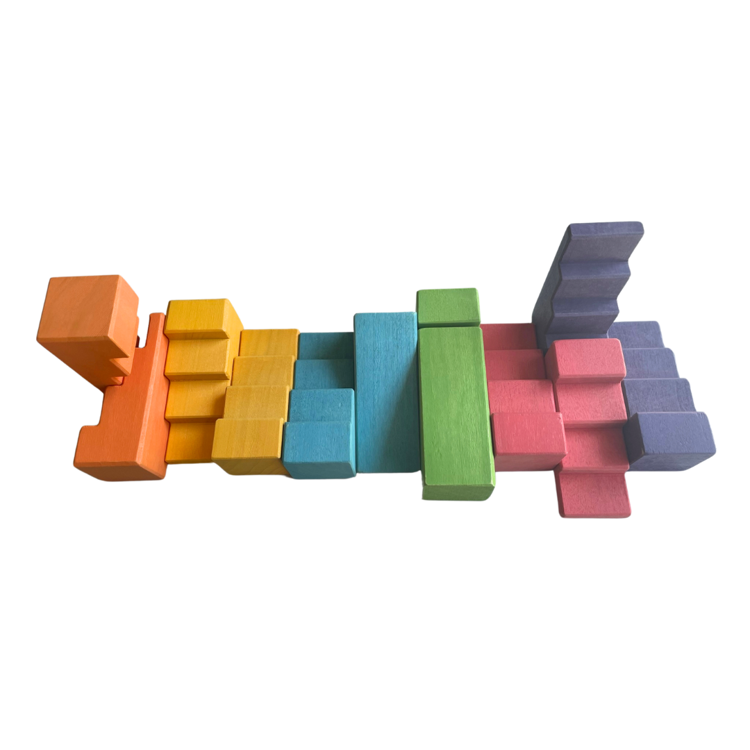 Stepped Roofs Rainbow ZigZag Stairs Building Blocks with Tray