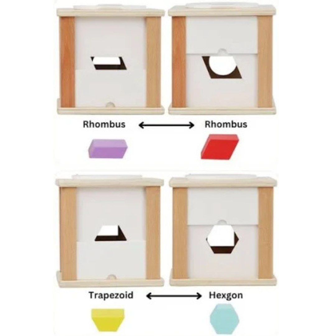 Boîte de tri de formes Montessori en bois avec plaques coulissantes