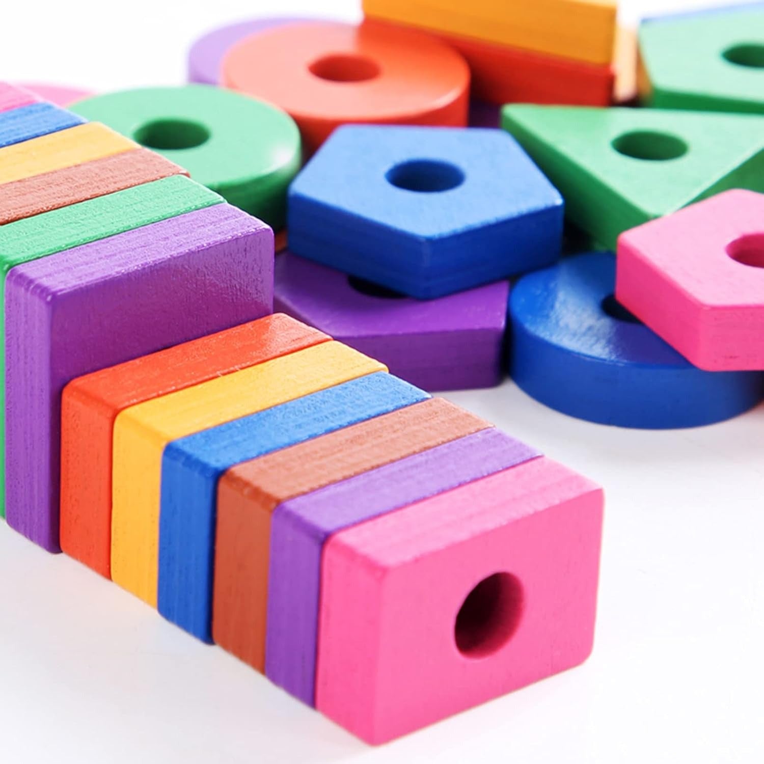 Fidtoy Wooden Shape Blocks Matching Game with Pattern Cards for Kids, 35-Piece Color and Shape Recognition Educational Toy with 16 Cards, Fine Motor and Spatial Awareness Game Age 3+