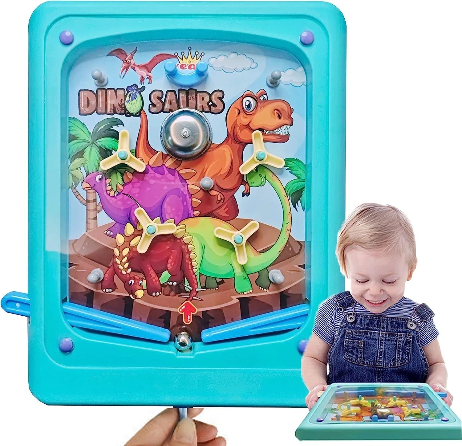 Fidtoy Interactive Hand Pinball Fun Game for Kids Blue Tabletop Arcade Toy for Family Play
