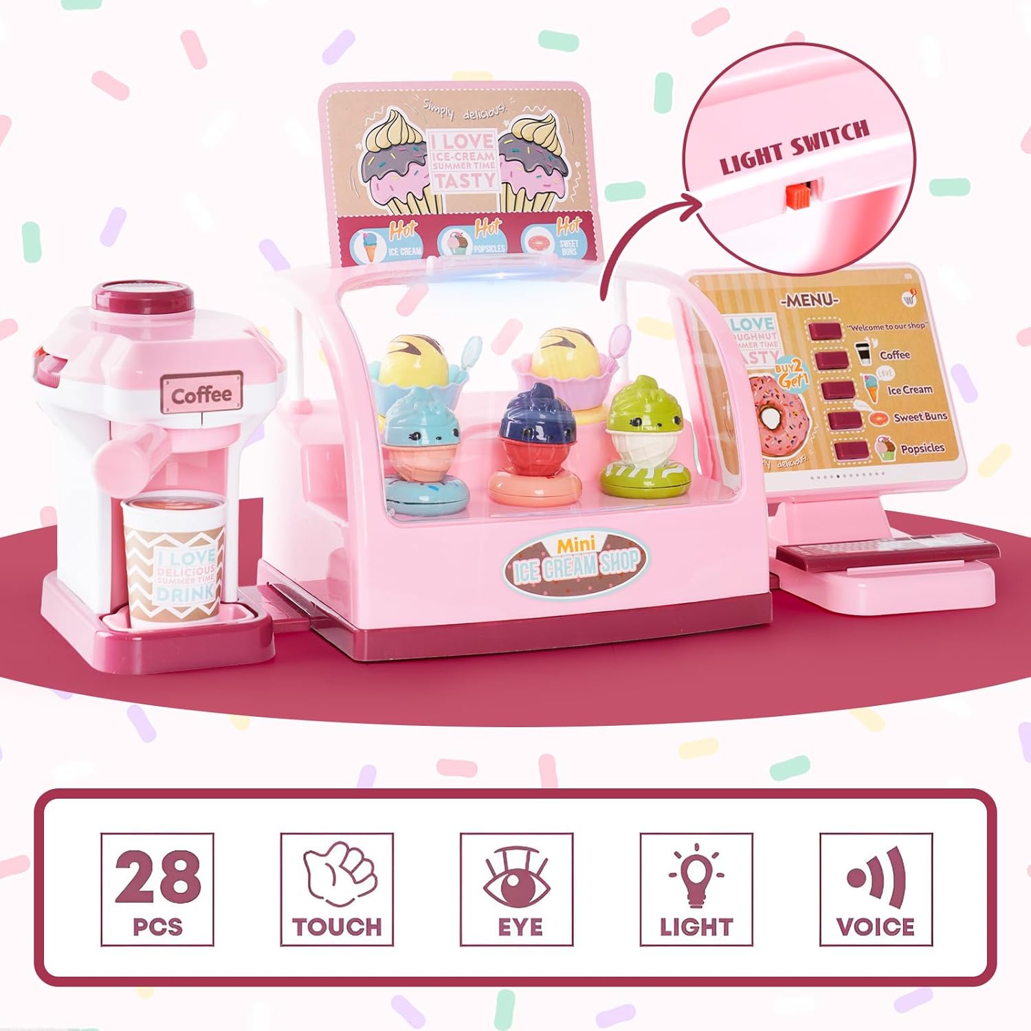 Fidtoy Counter Pretend Play Series Burger Shop for Kids, 25-Piece Pretend Kitchen Role Play Set, Educational Burger Shop Toy for Ages 3+