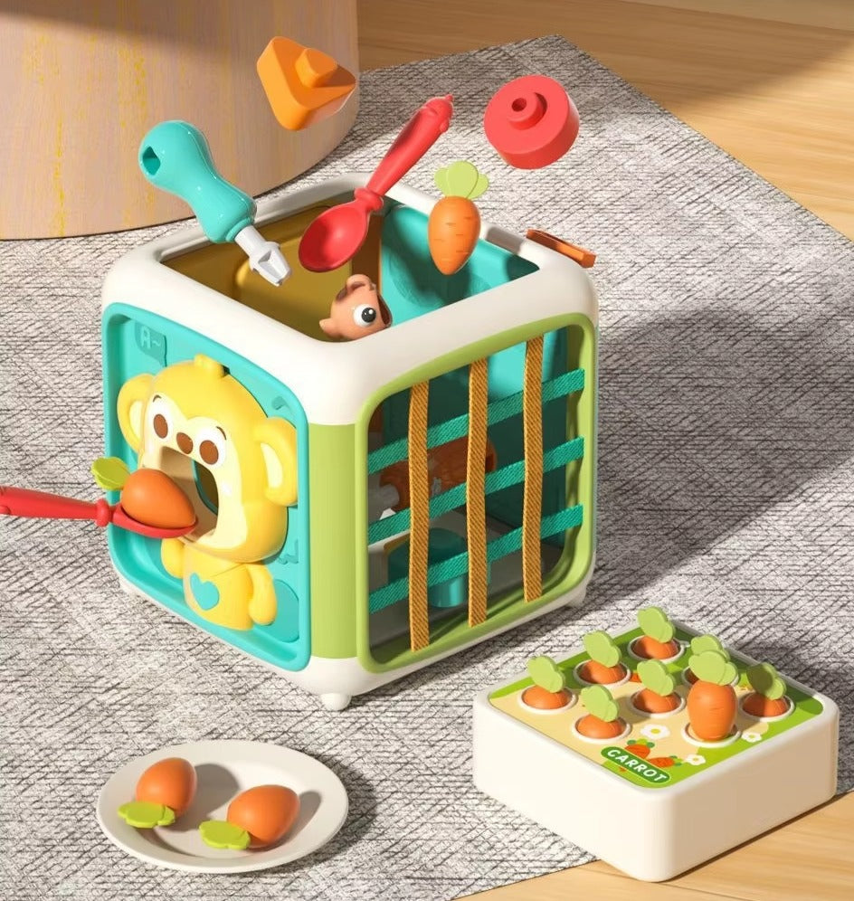 Fidtoy Montessori Busy Activity Cube for Toddlers 3+ – Six-Sided Sensory Learning Cube with Switches, Locks, Buttons, Gears & Fine Motor Skills Activities