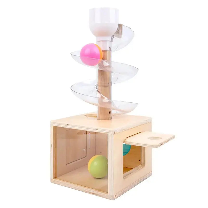 Fidtoy Wooden Box Toboggan Permanence d'Objets 3 Sorties – Montessori Toddler Toy for Fine Motor, Problem Solving, and Hand-Eye Coordination