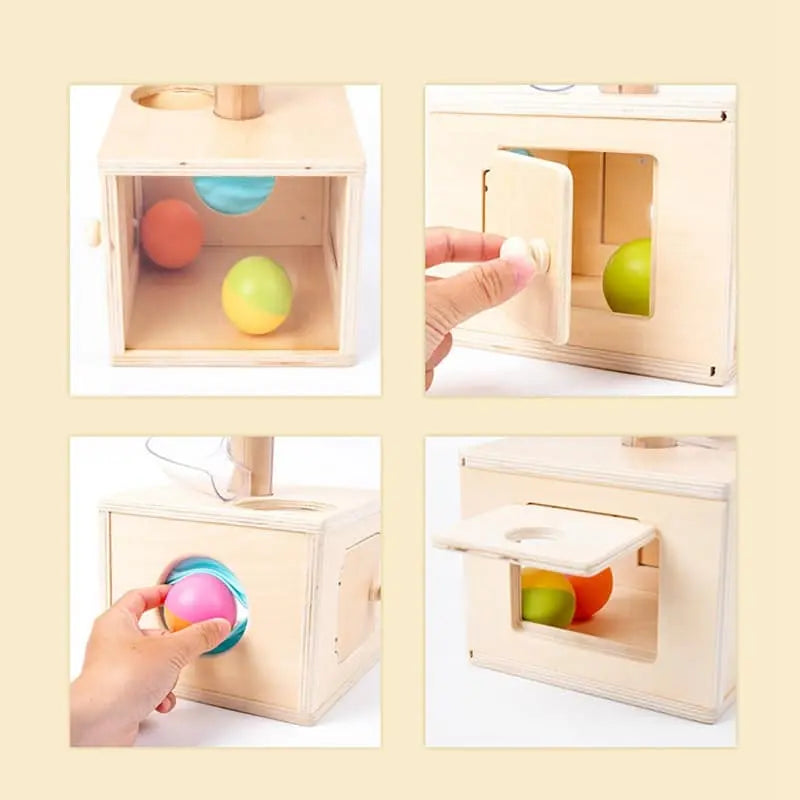 Fidtoy Wooden Box Toboggan Permanence d'Objets 3 Sorties – Montessori Toddler Toy for Fine Motor, Problem Solving, and Hand-Eye Coordination