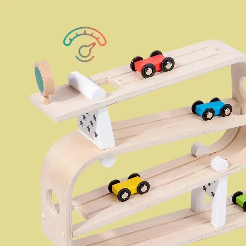 Rampe de voiture en bois Fidtoy pour tout-petits – Jouet de course Montessori pour jeu créatif en intérieur