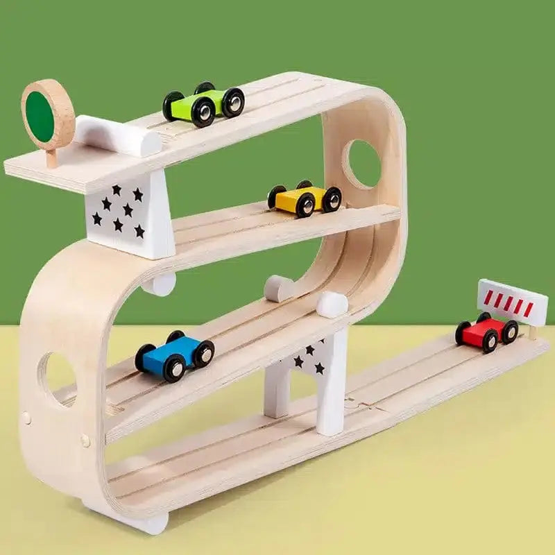 Rampe de voiture en bois Fidtoy pour tout-petits – Jouet de course Montessori pour jeu créatif en intérieur