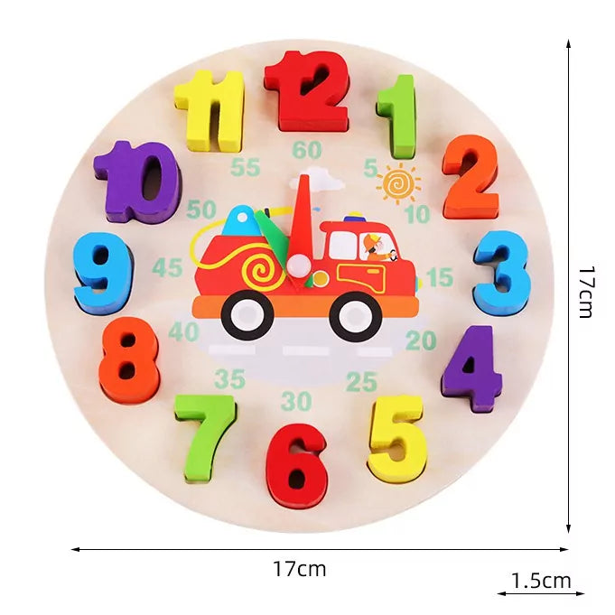 Fidtoy Wooden Clock Learning Toy for Preschoolers | Montessori Shape Sorting Clock, Number Blocks, Color Matching, Time Learning & Fine Motor Toy Age 2+