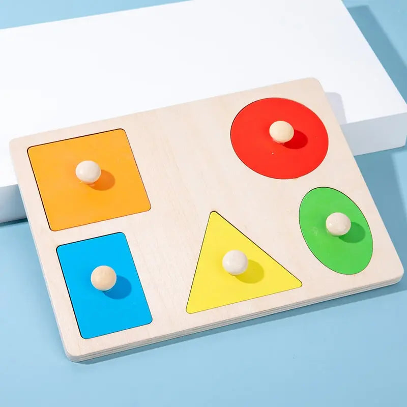 Fidtoy Geometric Shapes Learning Puzzle – Montessori Wooden Educational Toy for Toddlers