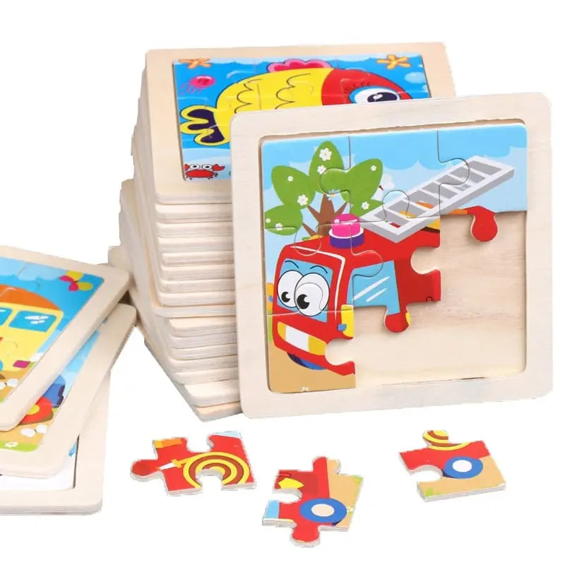 Fidtoy Wooden Puzzle Vehicles – Montessori Learning Toy for Toddlers