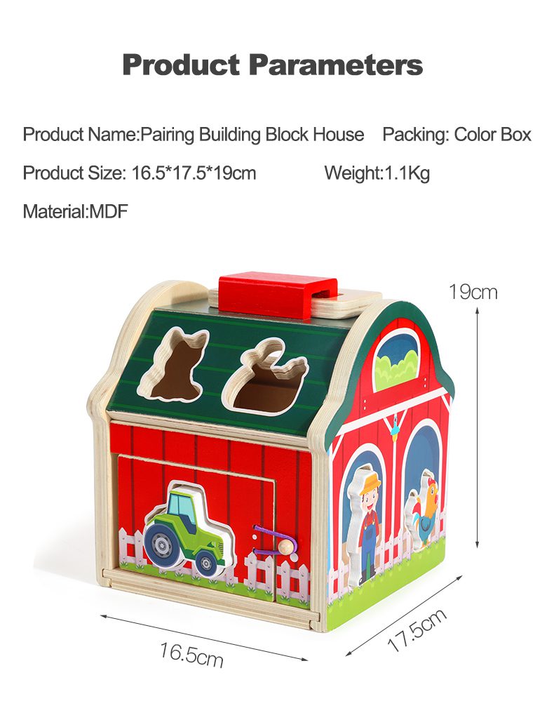 Trieur de formes Grange en bois - Puzzle d'animaux de la ferme et activité de motricité fine
