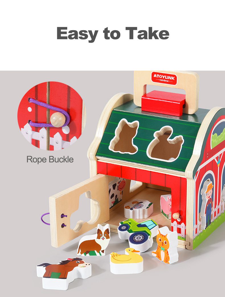 Trieur de formes Grange en bois - Puzzle d'animaux de la ferme et activité de motricité fine