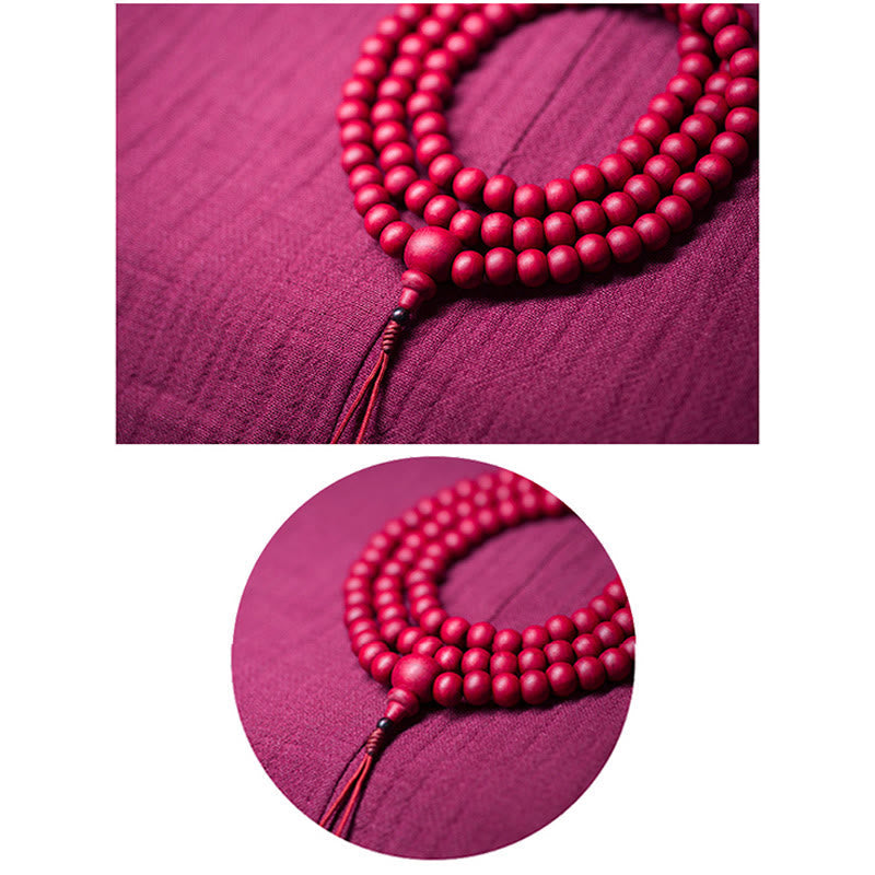 Buddha Stones 108 Mala Beads Natural Abelia Biflora Wood Protection Bracelet Mala Bracelet BS 10