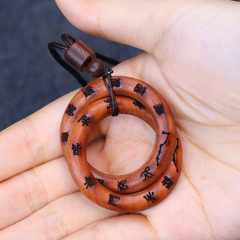 Buddha Stones Lightning Struck Jujube Wood Taoist Yin Yang Ring Qiankun Circle Leizu Taboo Luck Necklace Pendant 5