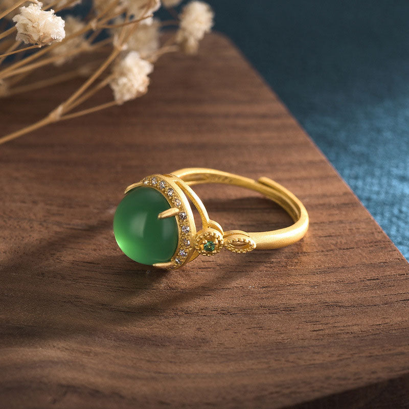 Buddha Stones Green Jade Fortune Ring Rings BS 2