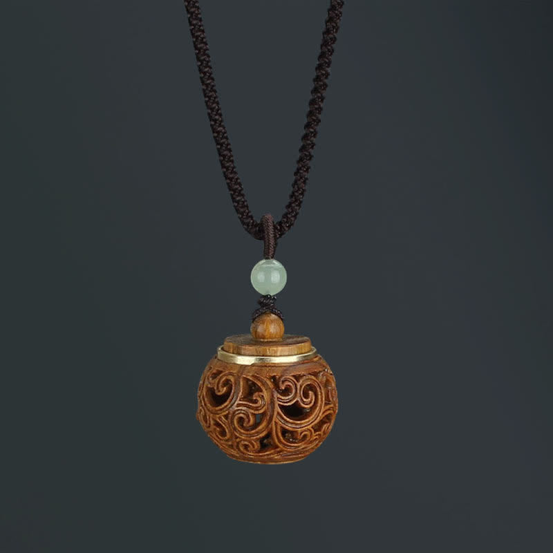 Buddha Stones Tibet Green Sandalwood Rosewood Om Mani Padme Hum Lotus Positive Soothing Necklace Pendant Necklaces & Pendants BS Round Bottle Green Sandalwood