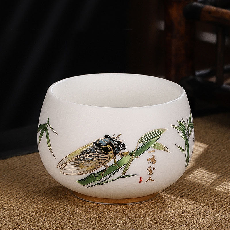 Buddha Stones Dragon Cicada Bamboo Deer Crane Lotus Plum Flower Ceramic Teacup Kung Fu Tea Cup Bowl 185ml Cup BS Deer 8.5cm*5.5cm*185ml