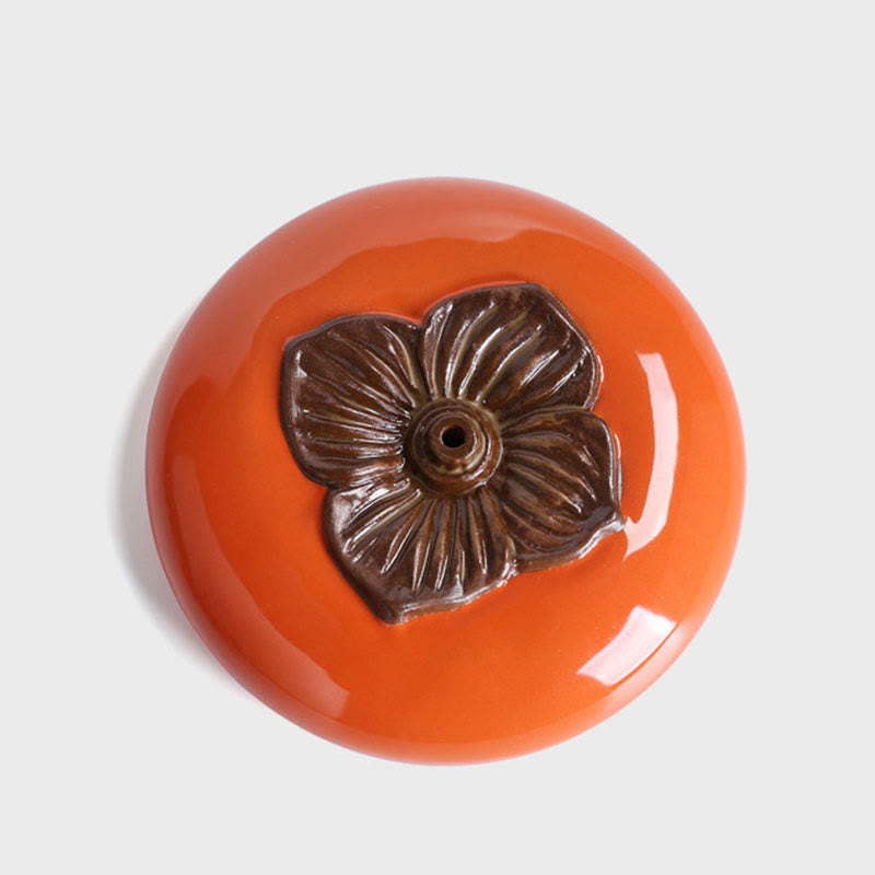 Buddha Stones Persimmon Ceramic Meditation Healing Incense Burner Incense Holders Incense Burner BS 14