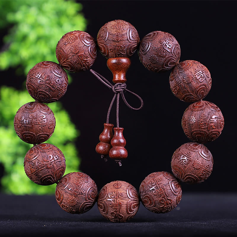 Foviel Chinese Zodiac Rosewood Ebony Copper Coin PiXiu Carved Warmth Bracelet