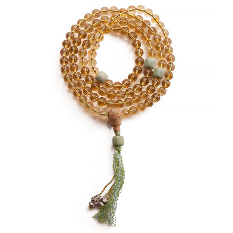 Buddha Stones 108 Mala Beads 925 Sterling Silver Citrine Sandalwood Turquoise Protection Prosperity Bracelet Mala Bracelet BS 23