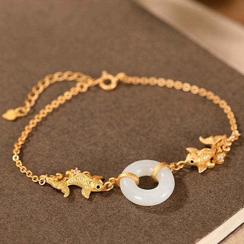 Buddha Stones White Jade Koi Fish Prosperity Bracelet Bracelet BS 7