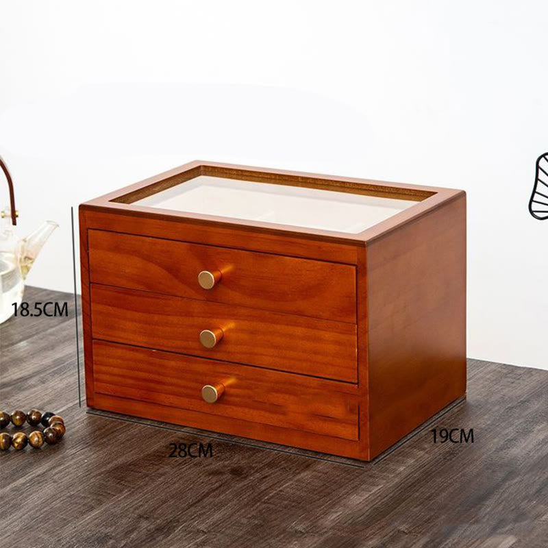 Buddha Stones Retro Solid Wood Jewelry Box Jewelry Storage Box With Drawer Jewelry Box BS Three Layers Light Color 28*19*18.5cm