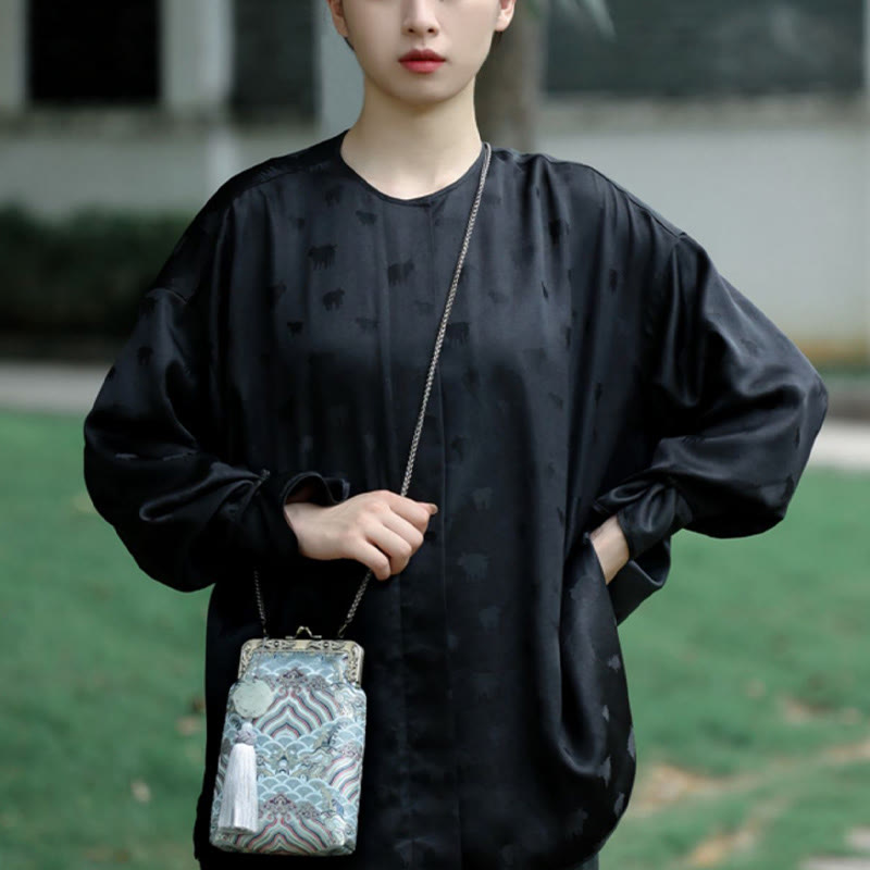 Buddha Stones Small Blue Ocean Waves Metal Chain Crossbody Bag Shoulder Bag Cellphone Bag Crossbody Bag BS 13