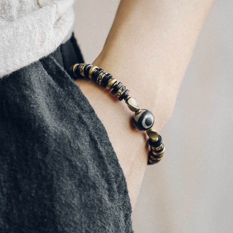 Foviel Tibetische Knochen Perlen Ebenholz Holz Stärke Armband